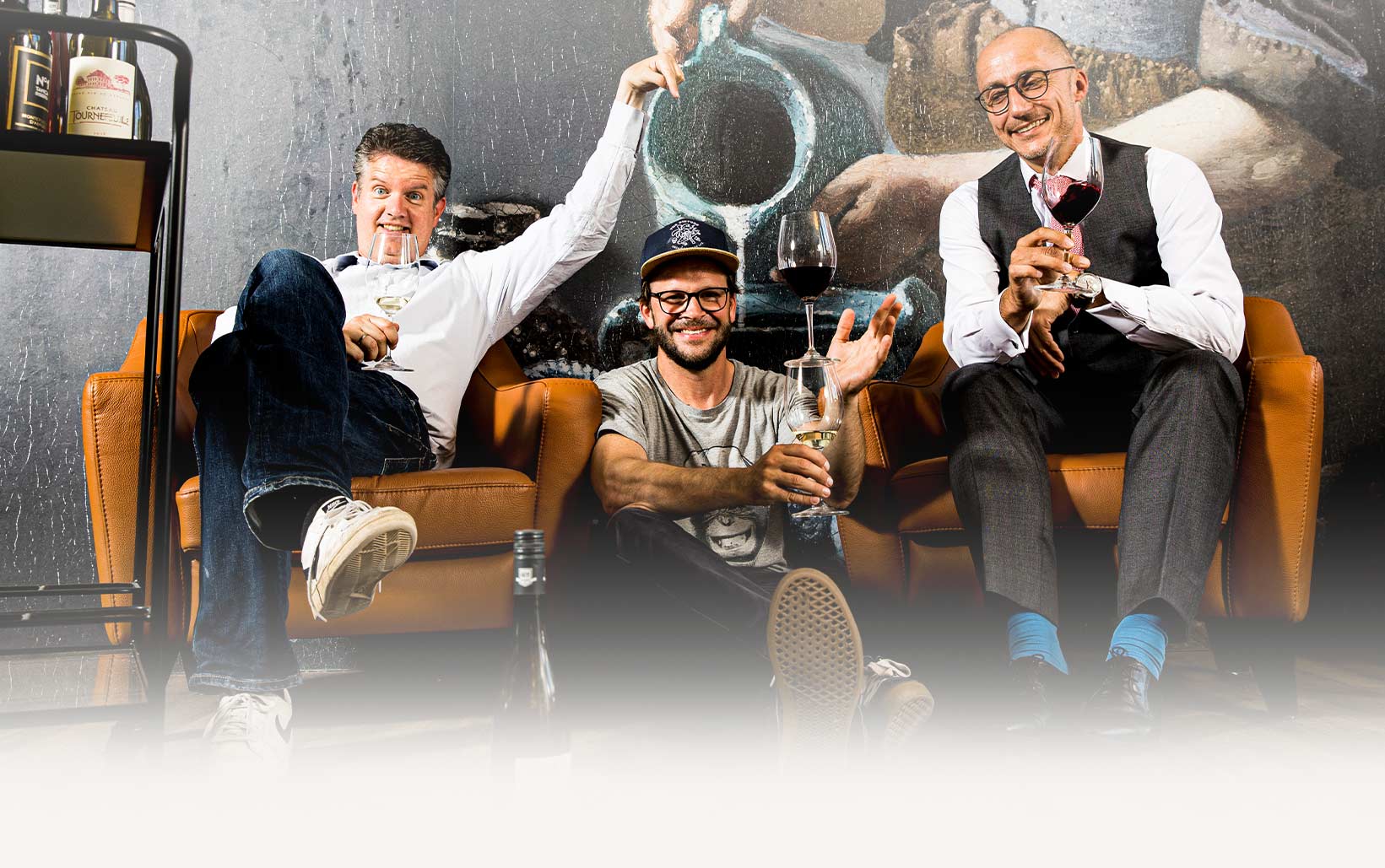 Vier Flaschen, <br>drei Verkoster
